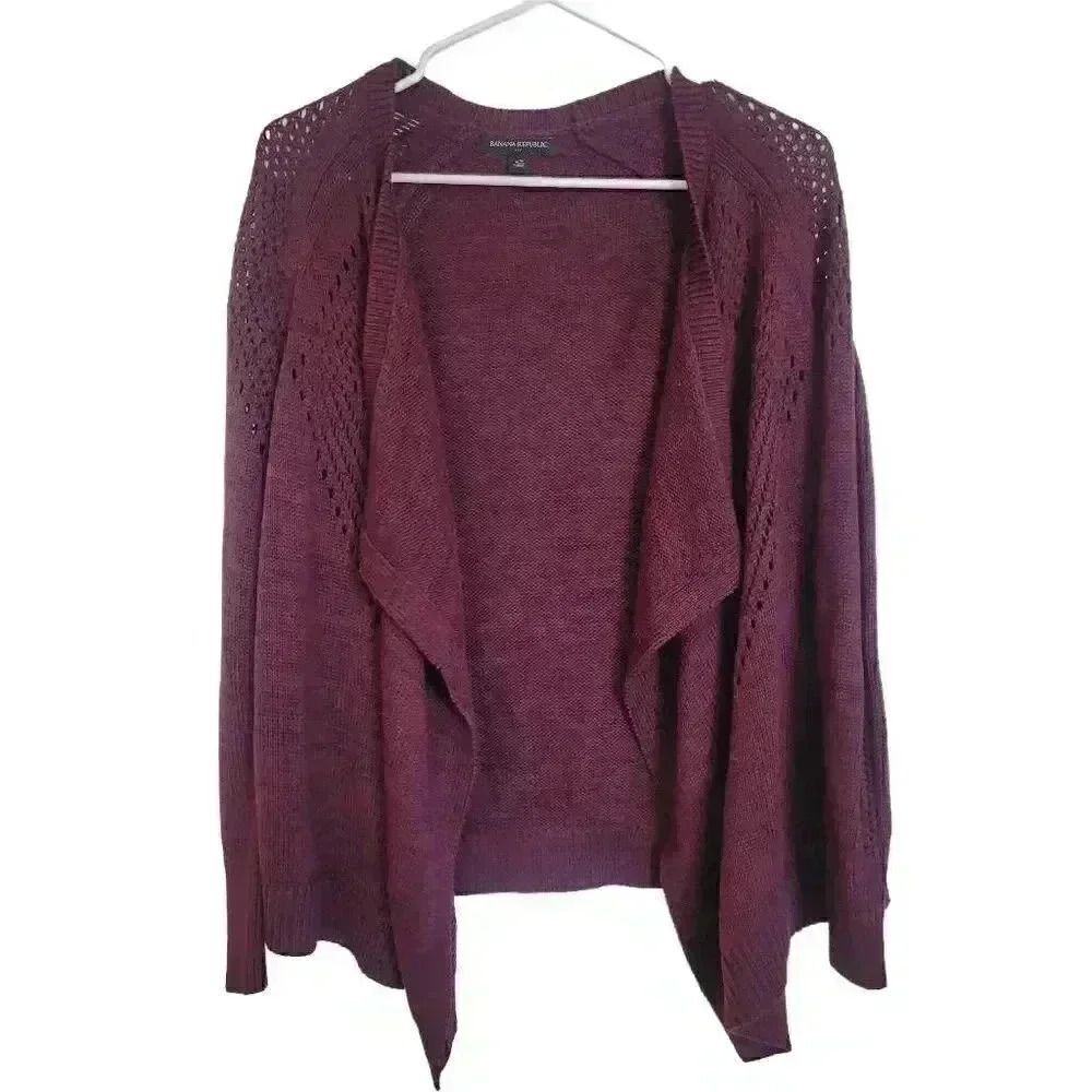 Banana Republic Women's Burgundy Cotton/Viscose/Acrylic Knit Open Front Cardigan
